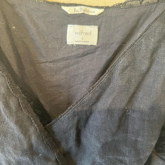 Small BLACK Aritzia Wilfred small boheme wrap linen black/ lace detailing dress - Picture 4 of 8